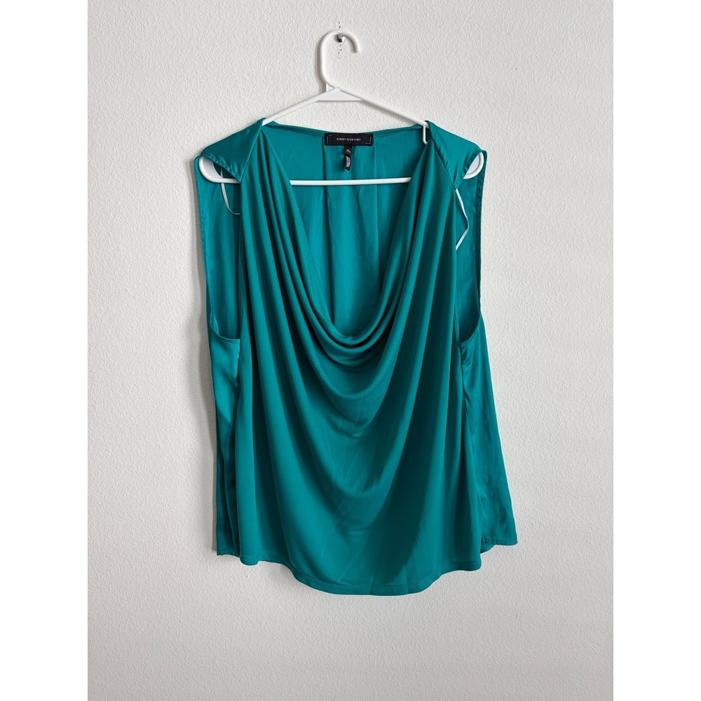 Robert Rodriguez Blouse Top Womens XL Teal Relaxed Fit Cowl Neck Sleeveless